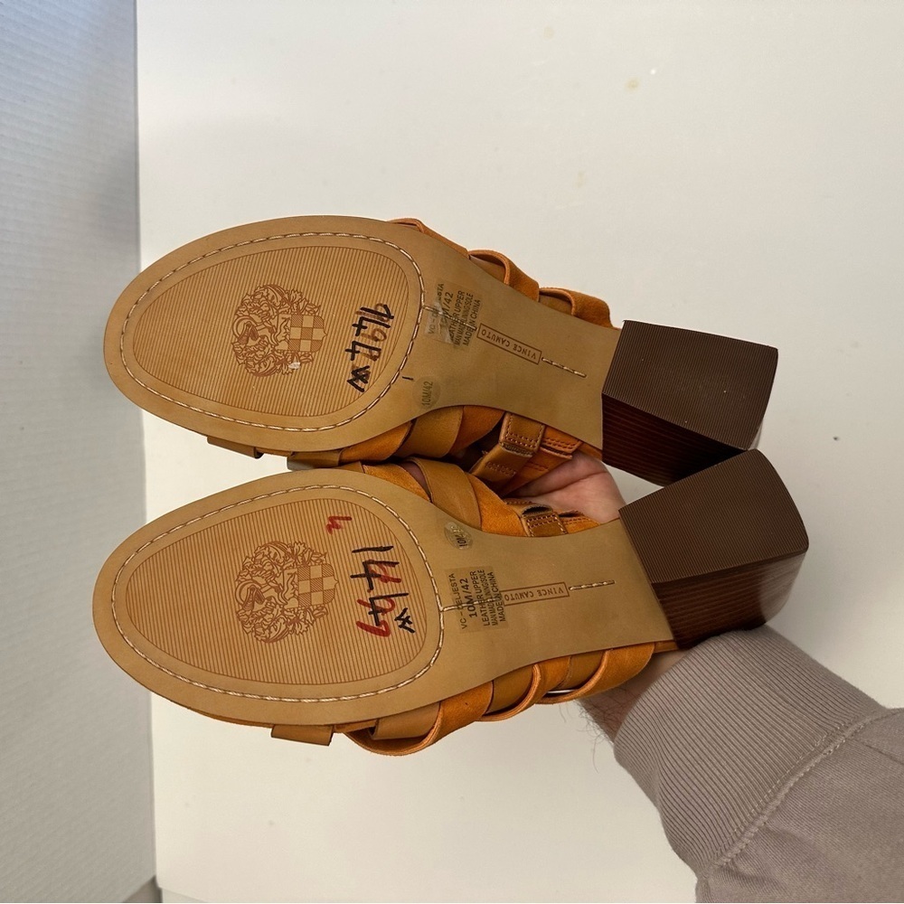 Vince Camuto Women's Deljesta Light Cognac Crisscross Heel Sandals Size 10 - Picture 9 of 12